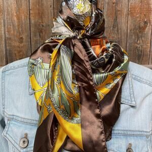 Yellow & Brown Floral Wild Rag Scarf | Western Southwestern
